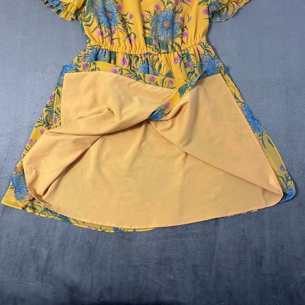Madewell Dress Womens 6 Yellow Floral V-Neck Flutter Sleeve Elastic Waist Mini - Picture 9 of 10